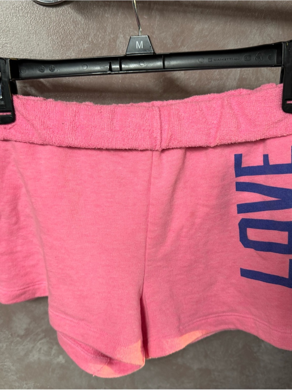 PINK Victoria's Secret Pink Terry Waistband Shorts with Blue 'LOVE' Graphic